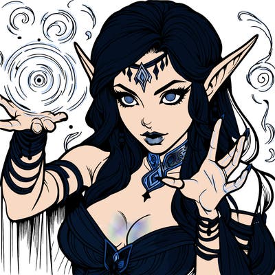 realistic scary beautiful elf sorceress casting spell