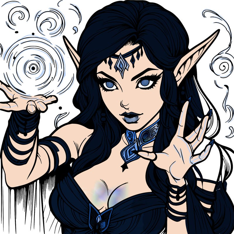 realistic scary beautiful elf sorceress casting spell
