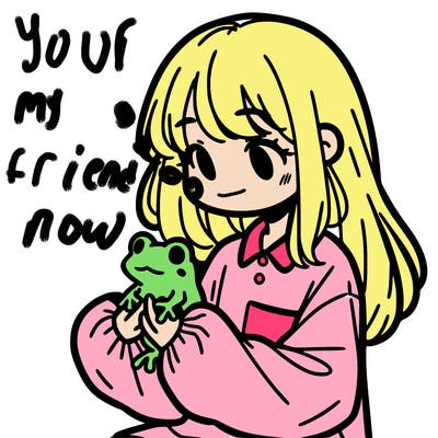 girl with long hair and a oversized shirt. and she is holding a frog