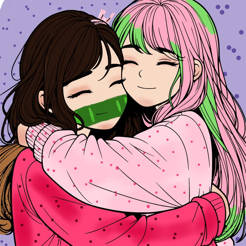 realistic two girls hugging
