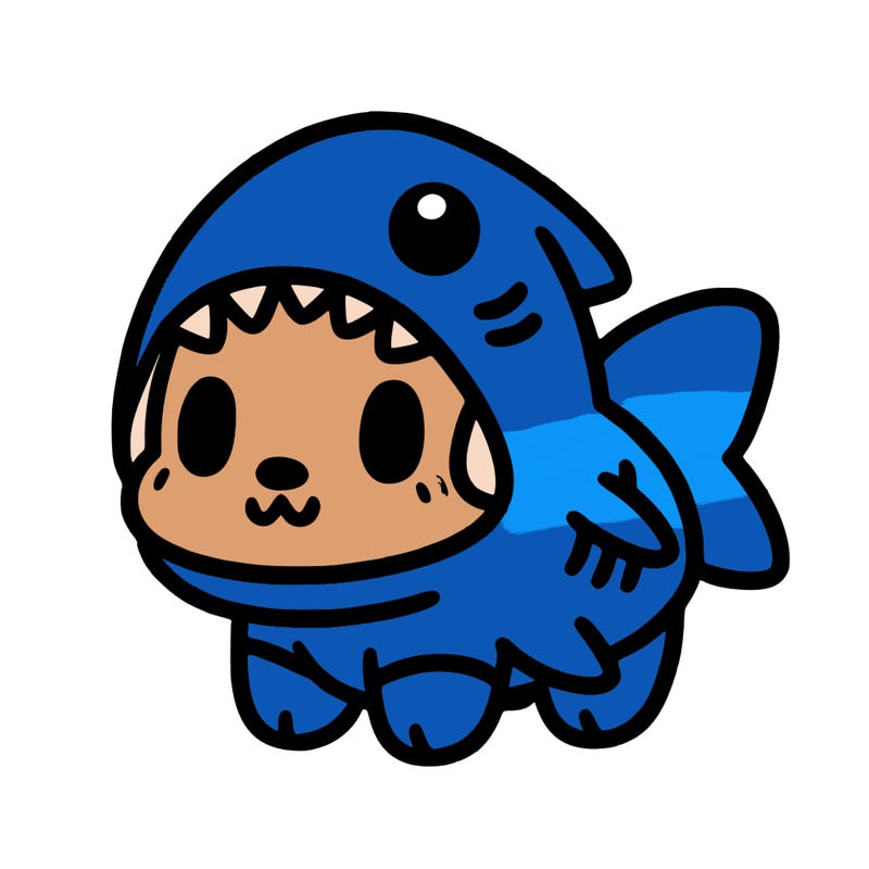 cute dog wearing a shark costume