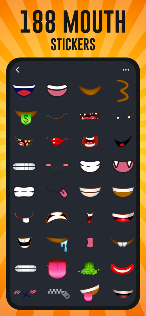 Emoji Maker, Avatar Creator - A collection of various custom mouth stickers in the Emoji Maker app interface
