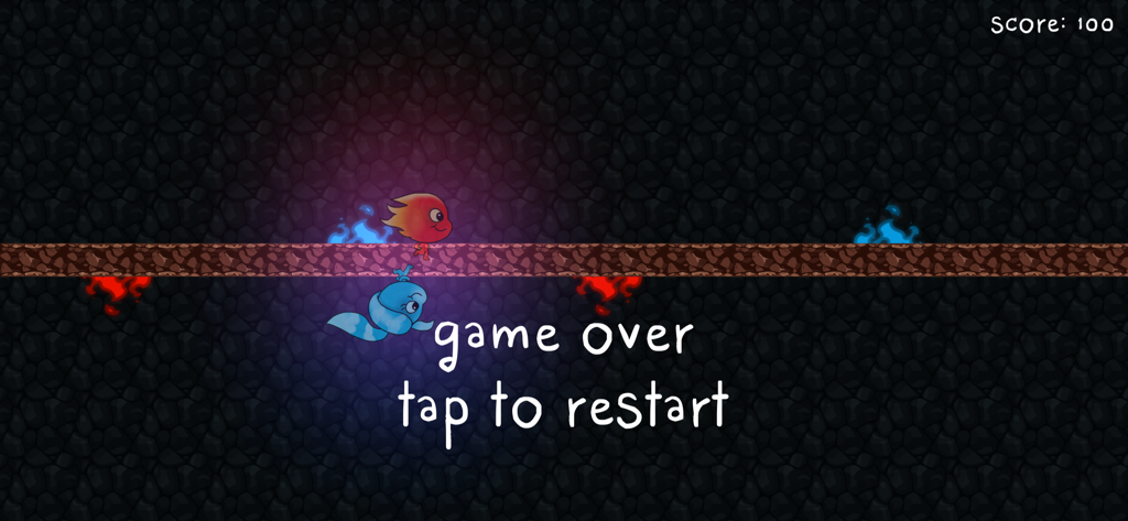 Fireboy and Watergirl: Escape - Schermata di fine gioco in Fireboy and Watergirl Escape con messaggio 'tocca per riavviare'