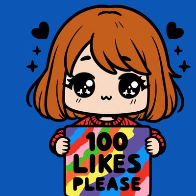 cute girl holding a sign saying 100 likes please