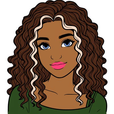 realistic, teenage girl with curly hair
