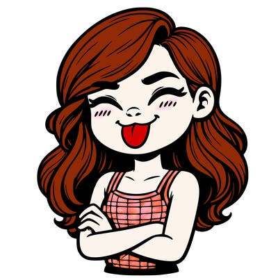 realistic girl crossing her arms and wearing a tank top with her tongue held out she has long hair