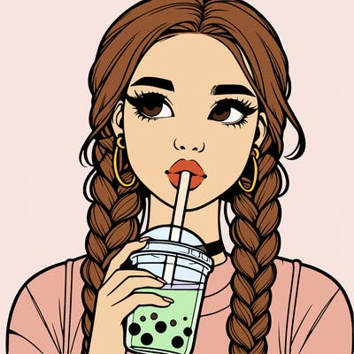 realistic girl with braided hair drinking boba