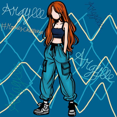 girl in baggy pants crop top and long hair