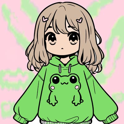 girl wearing frogging sweatshirt