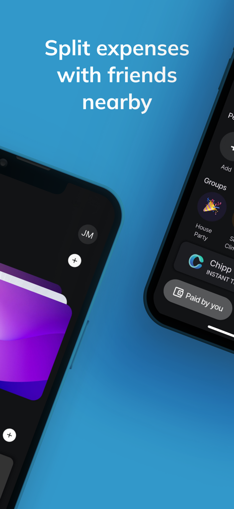 Chipp - Chipp app screen showing proximity feature to split expenses with friends nearby