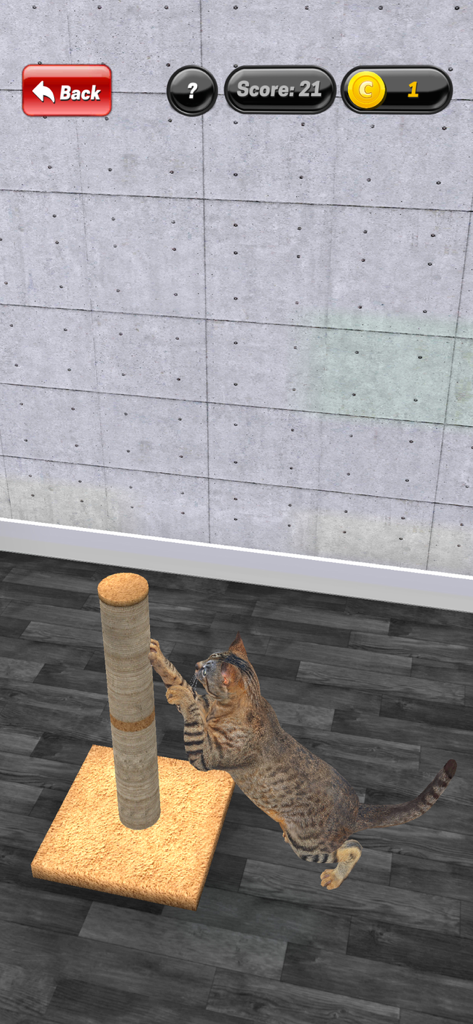 My Kitten (Cat Simulator) - A virtual tabby kitten scratching its post in a cat simulator game