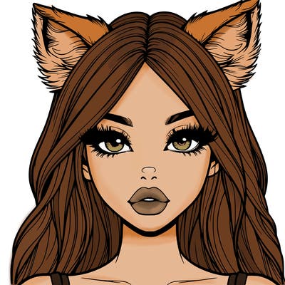 realistic girl with fox ears and realistic lips