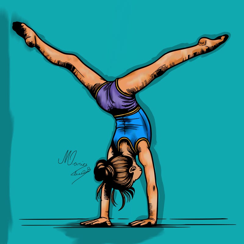 realistic gymnastic hand stand girl in four splits