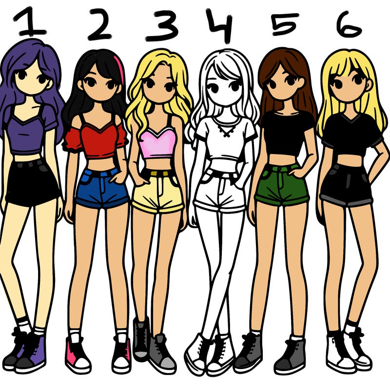 a group of girls wearing crop tops and shorts