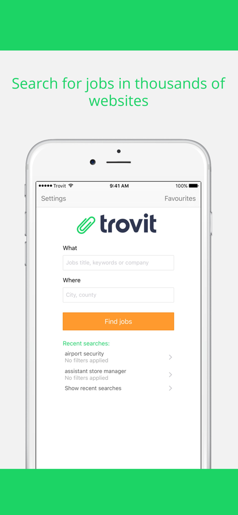 Trovit Jobs - Pantalla de búsqueda de la aplicación Trovit Empleo con campos para título del puesto y ubicación
