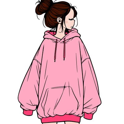 realistic girl with a oversized sweatshirt on and a bun