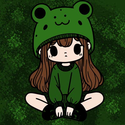 a girl wearing a frog hat and some frog socks