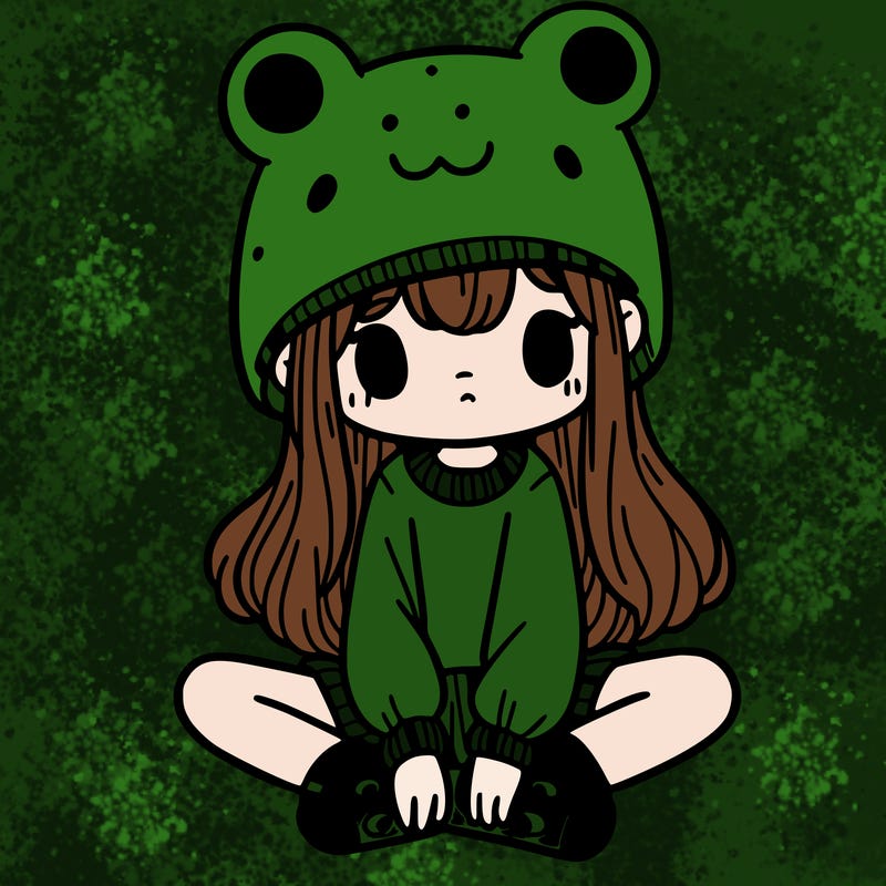 a girl wearing a frog hat and some frog socks