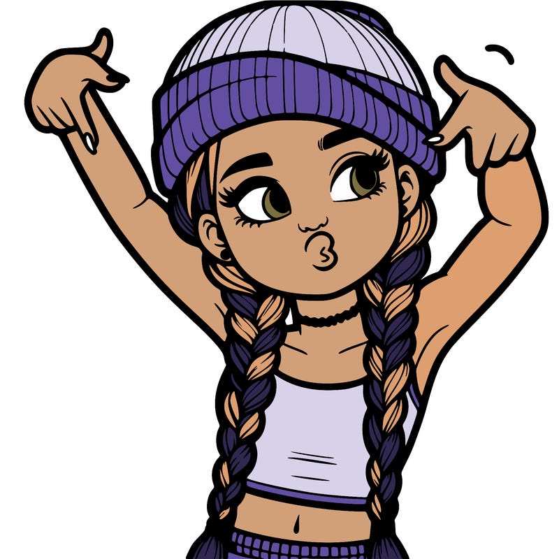 realistic teenage girl with braids and a beanie and crop top doing 🫶🏼