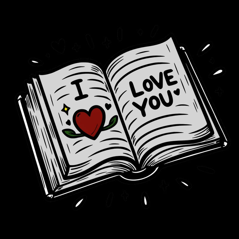 open book saying i love you with in it with a heart