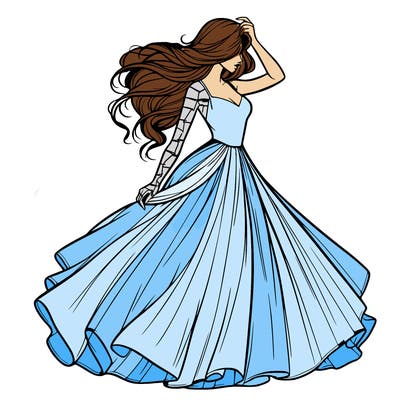 realistic woman with dress flowing in the wind