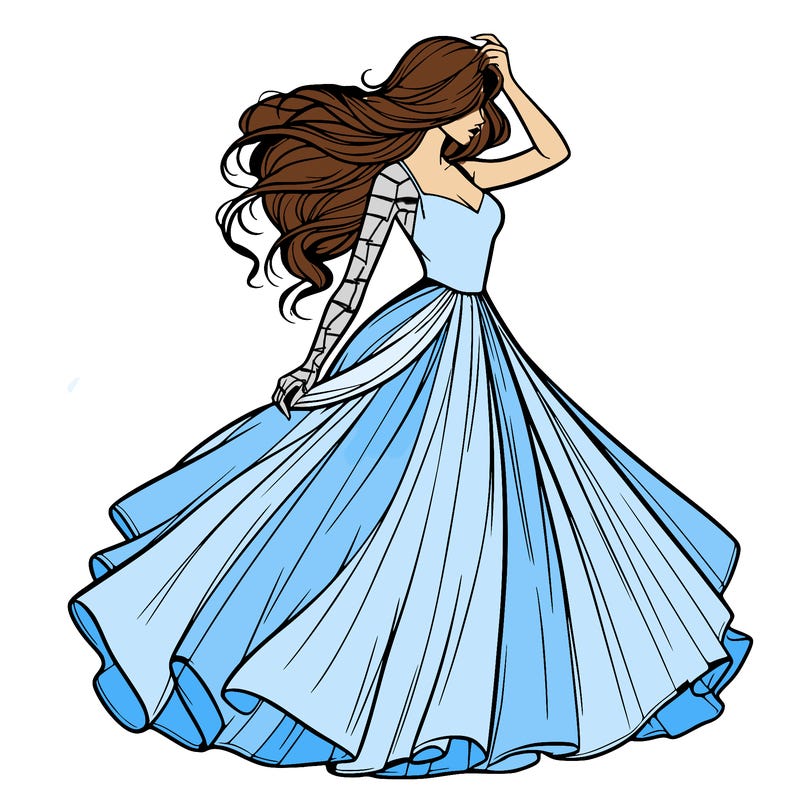 realistic woman with dress flowing in the wind