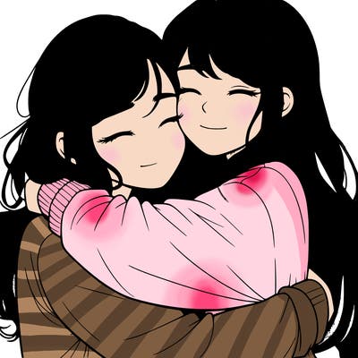 realistic two girls hugging