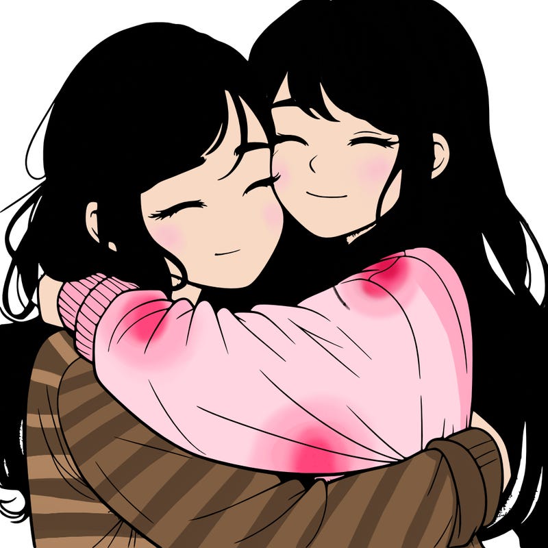realistic two girls hugging
