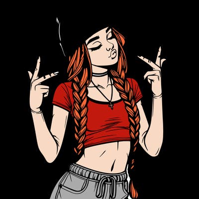 realistic teenage girl with braids and a beanie and crop top doing 🫶🏼