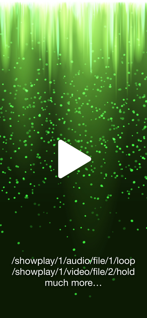 ShowPlay - ShowPlay app interface displaying OSC command paths for remote audio and video control