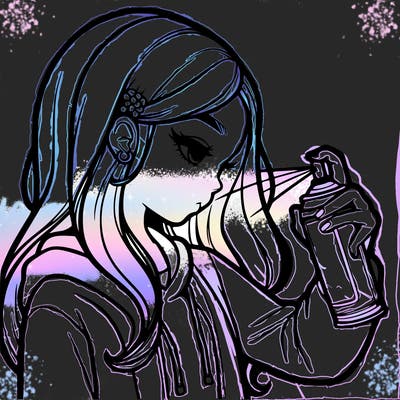 a realistic girl spray painting