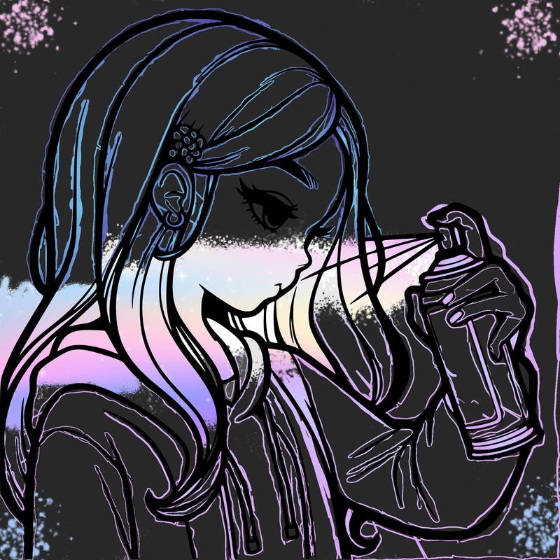 a realistic girl spray painting