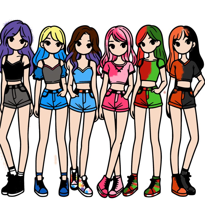 a group of girls wearing crop tops and shorts