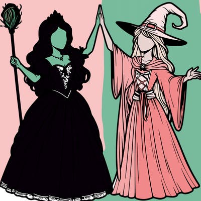 detailed realistic split of a princess and a witch
