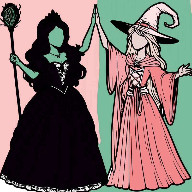 detailed realistic split of a princess and a witch
