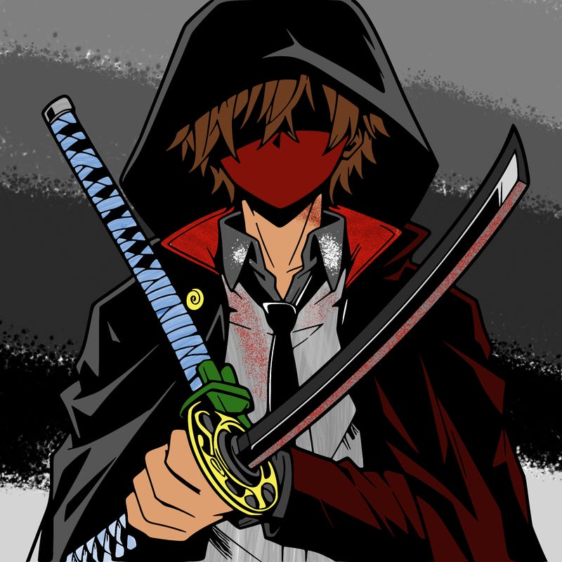 mysterious and cool anime guy holding a sword