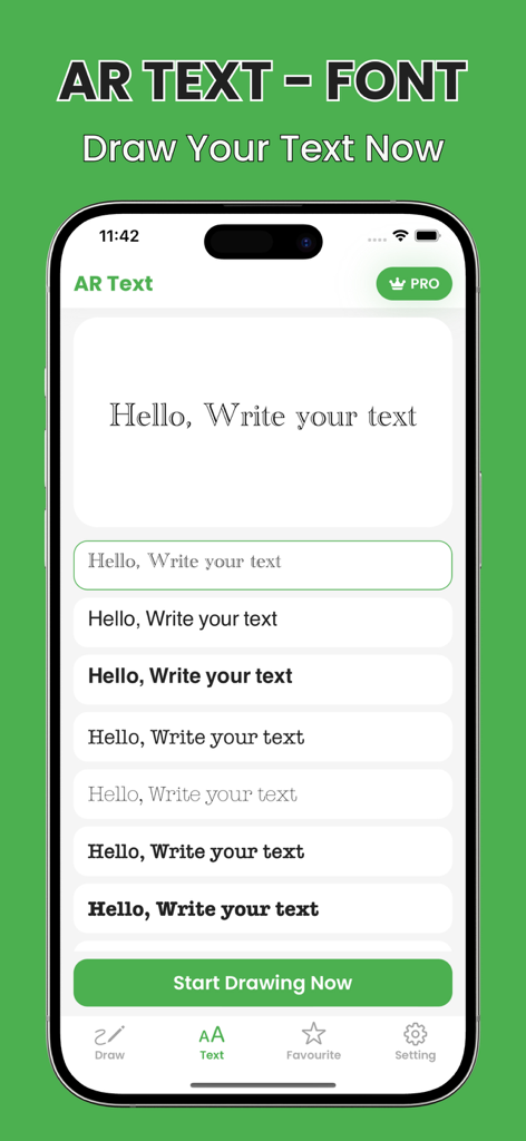 AR Drawing Sketch Trace Paint - AR Drawing app interface showing various typography font styles for text tracing