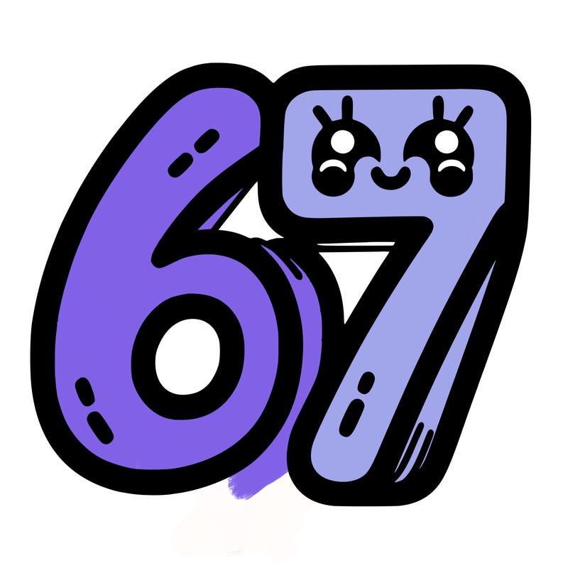 the numbers 67