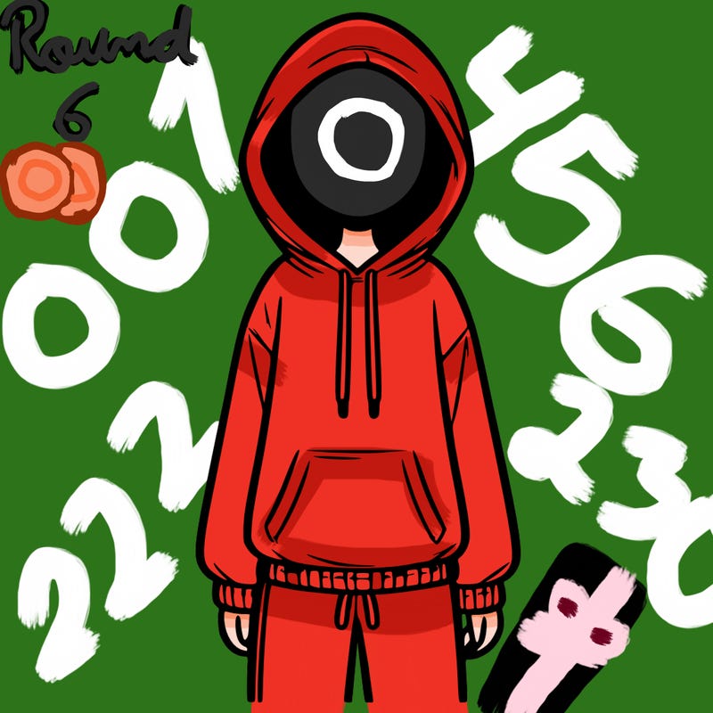 faceless girl in a tracksuit with a hood on and no hair