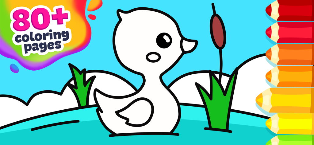 Coloring Games for Kids 3+ - Página para colorear de un pato adorable con una selección de lápices de colores