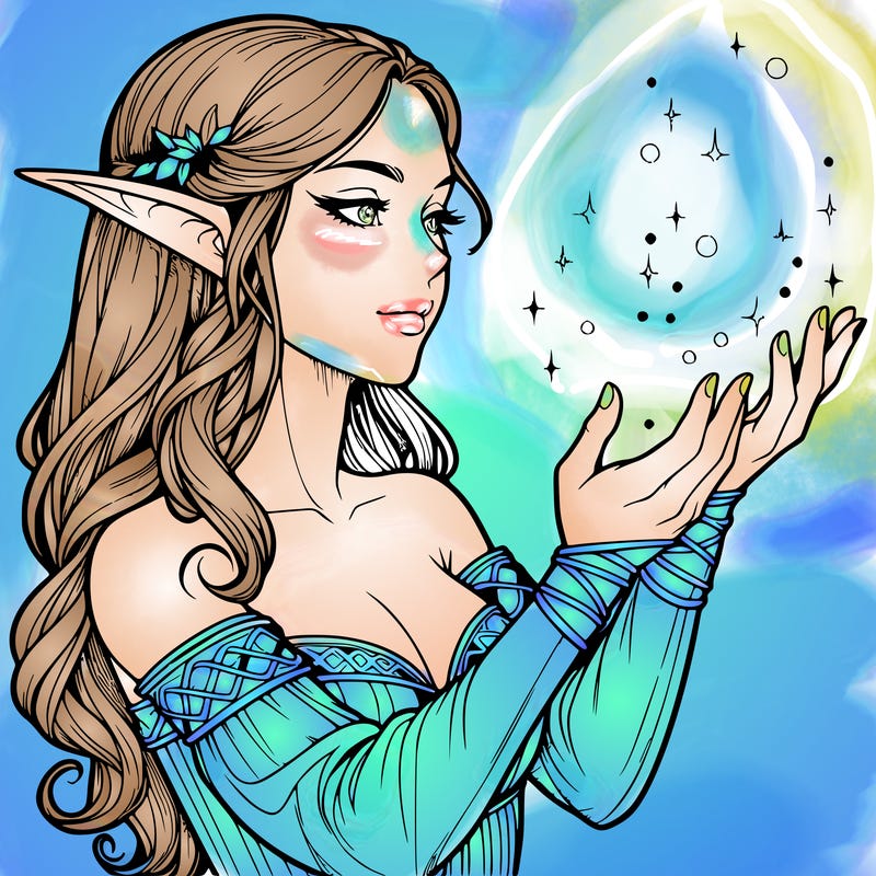 realistic elf girl doing magic