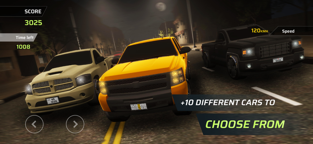 Crazy Line Driver - 3D - A display of different trucks and cars in the Crazy Line Driver 3D racing game