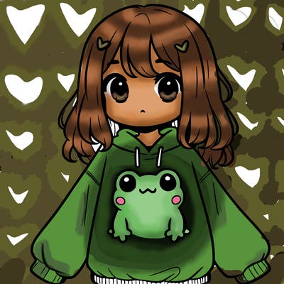 girl wearing frogging sweatshirt