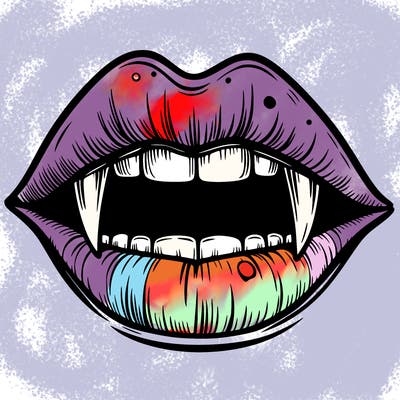 lips with vampire teeth