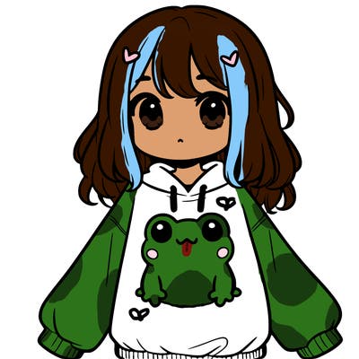 girl wearing frogging sweatshirt