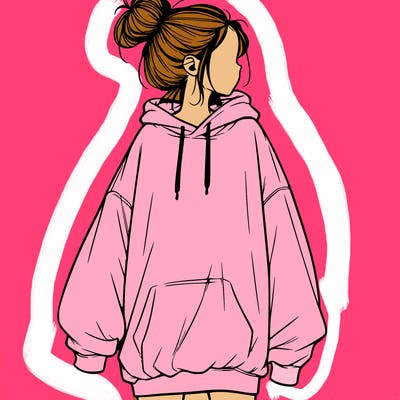 realistic girl with a oversized sweatshirt on and a bun