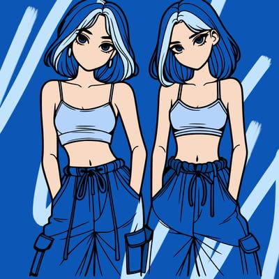 two girls with crop top with baggy pants