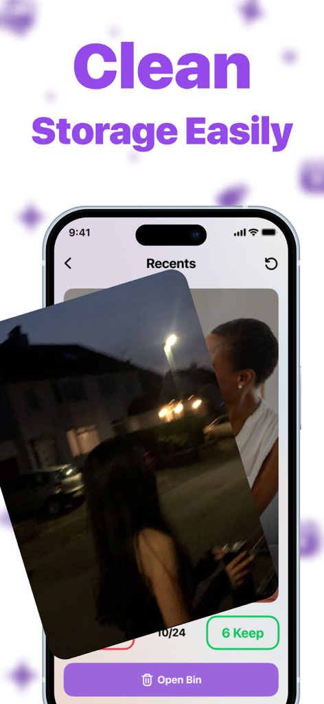 Photo Swipe : Swipe & Delete - Photo Swipe app interface showing the swipe gesture to clean phone storage