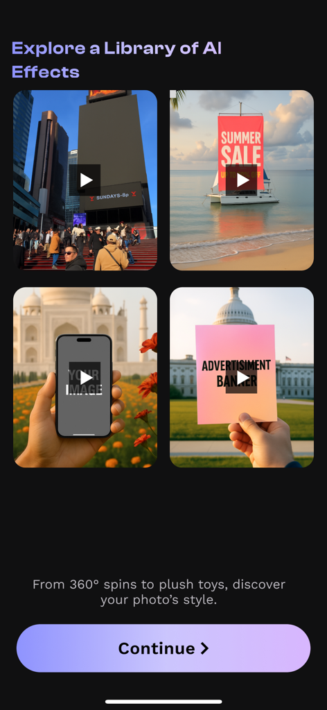 CGI Video Ads Maker - VFX Ads - ビルボードやセイルボートのバナーを含む、AI搭載CGI動画エフェクトと広告テンプレートのギャラリー