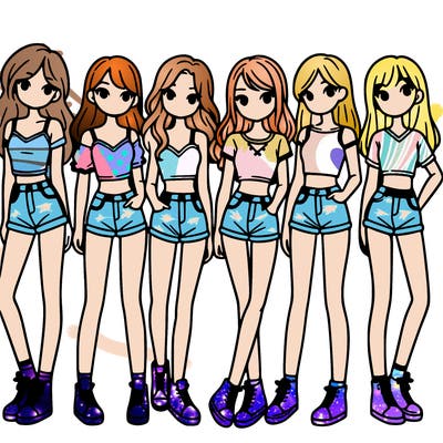 a group of girls wearing crop tops and shorts
